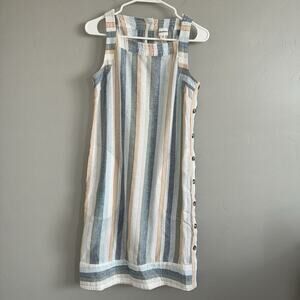 For Cynthia Womens Shift Tank Striped Linen Button Down Summer Dress Size XS